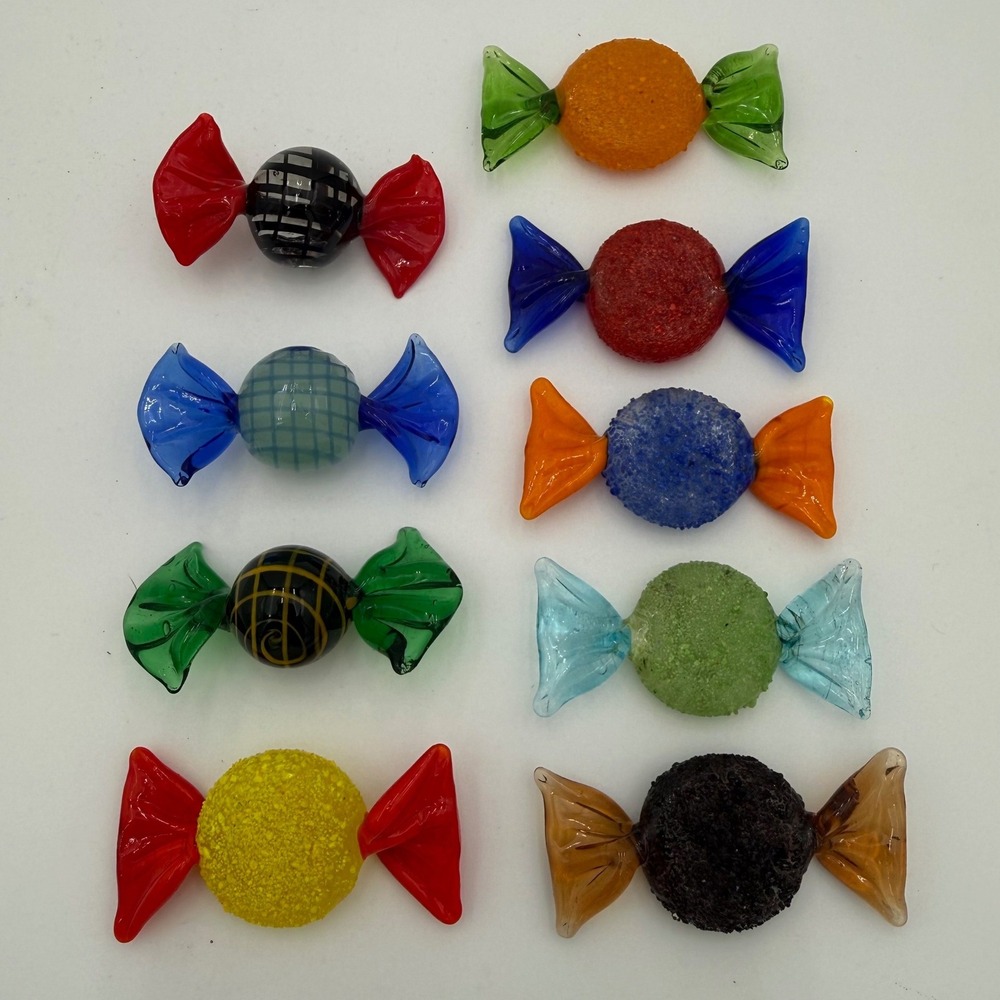 Vintage Murano Style Art Glass Candy Set of 9 Decorative Sugared Sweets Multi